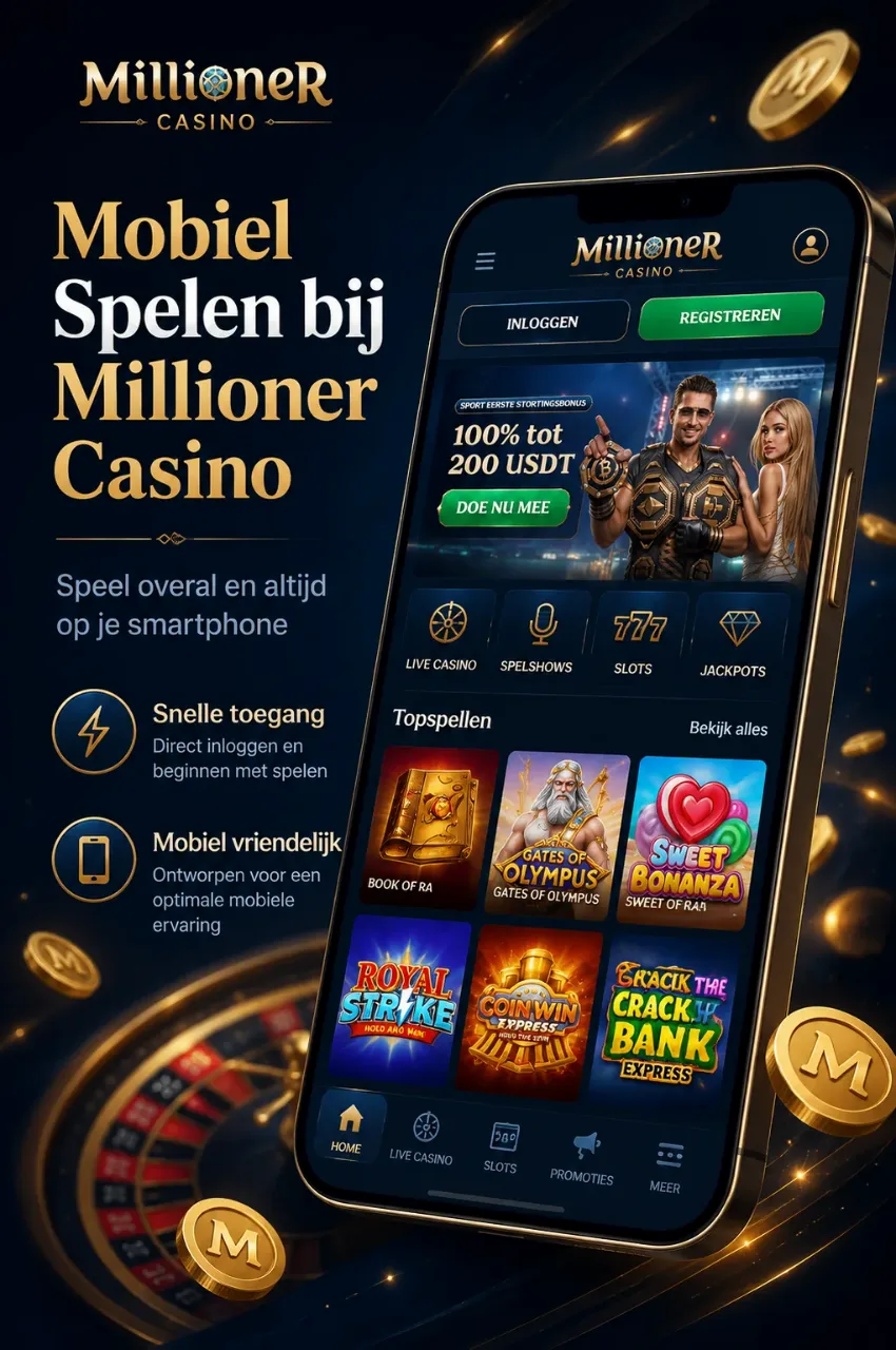 Smartphone met casino-interface, geen app-download